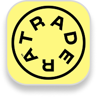 Trade app icon showing a yellow circle with black border and the word TRADE arranged in a circle.