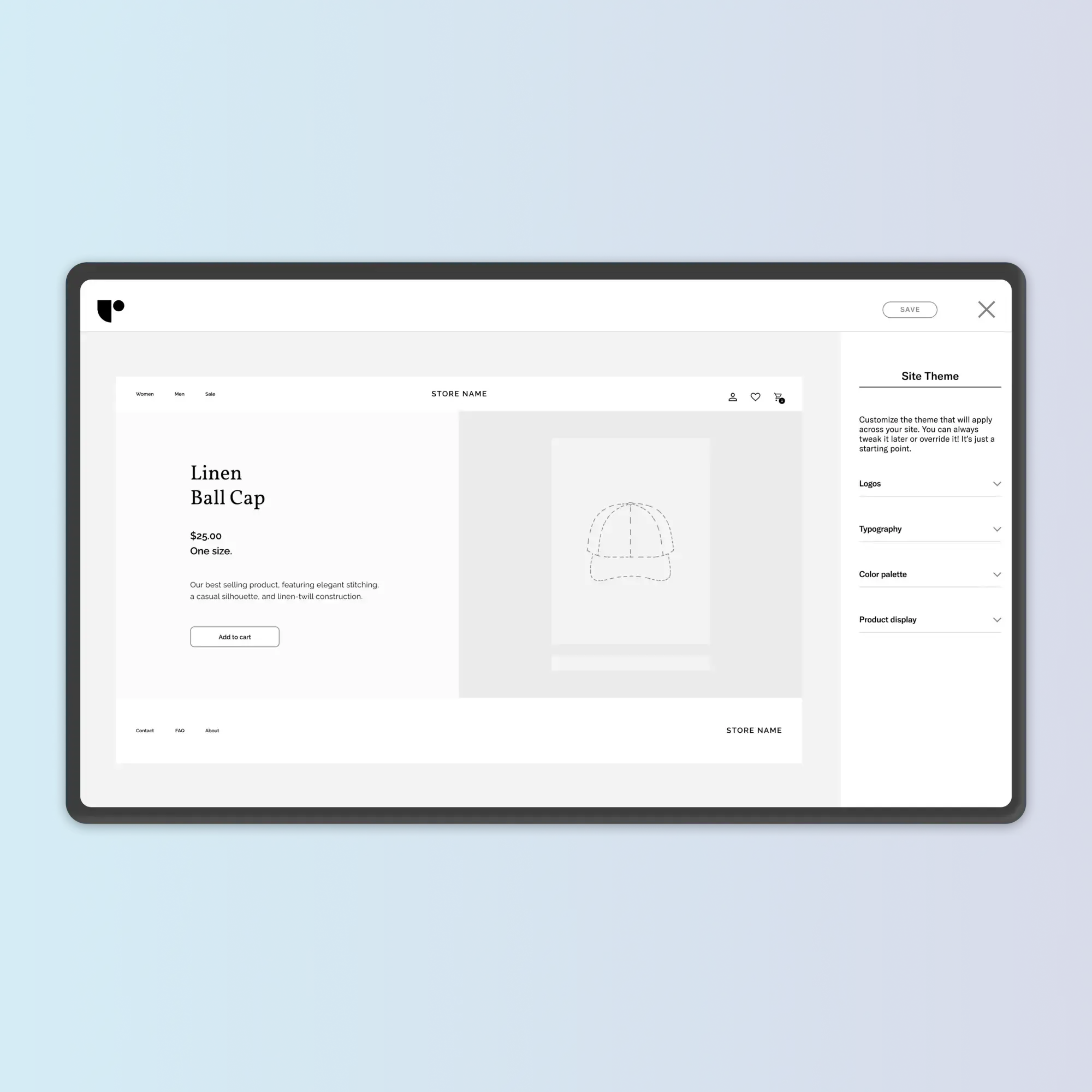 Site settings for Webshop builder
