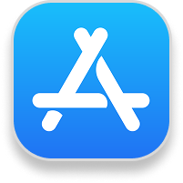 The App Store logo, featuring a white stylized 'A' made of sticks on a bright blue rounded square background.